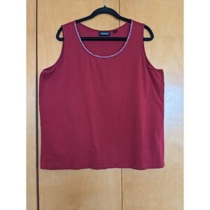 Avenue Vintage Burgundy Red Beaded Scoop Neck Cotton Tank Top Plus Size 22/24